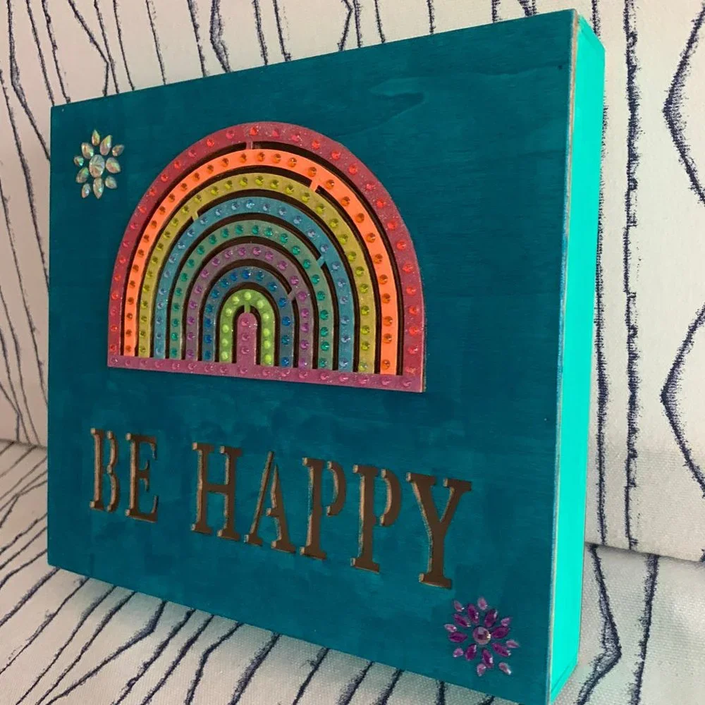 ⭐️#590 Hand Painted Wooden Rainbow Night Light